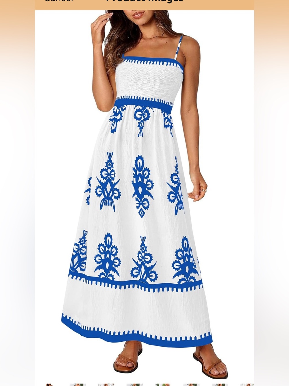 White & Blue Embroidered Maxi Dress - Sleeveless Spaghetti Strap